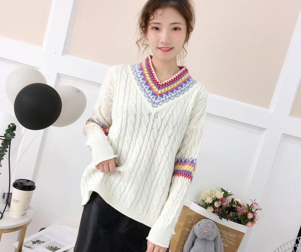 

autumn winter women v-neck pullover h9ww, White;black