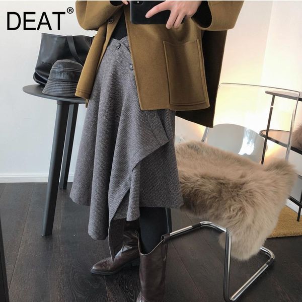 

deat] 2020 new autumn fashion women kniited skirt knee-length casual high waist wild loose slim irregular button cross tu236, Black