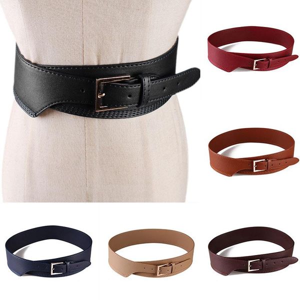 

female wide belt vintage simple pu leather waist belt decorative dress coat waistband pin buckle body corset winter autumn, Black;brown