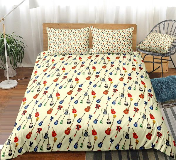 

guitar duvet cover set yellow bedding set music bedding microfiber cartoon bed set for boys girls kids beds bedspread