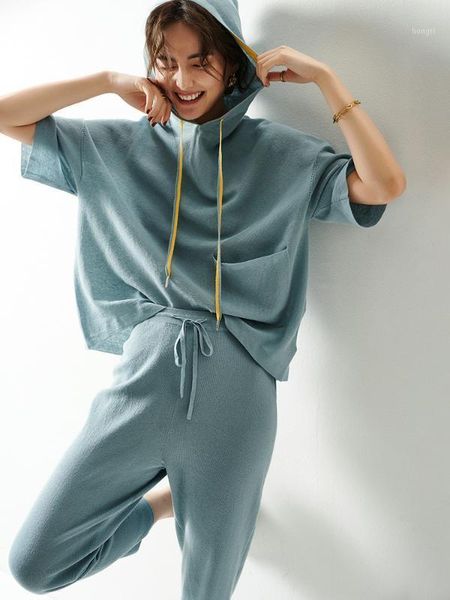 

women's suit 2020 summer new korean version of slim slim linen casual hooded 2 piece set1, White