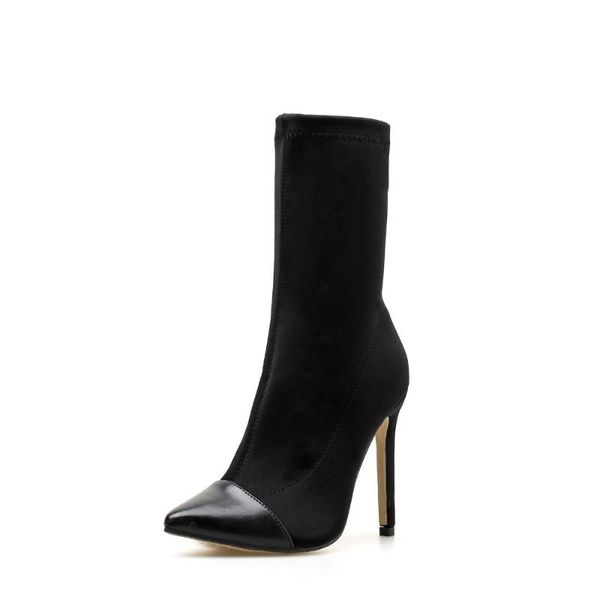 

goxpacer women boots casual boots stretch fabric pointed toe fashion mid calf shoes women mixed colors female new ing, Black