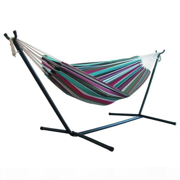 

1-2 person portable outdoor camping hammock striped hammock leisure bed thickened canvas 1 hanging bed sleeping swing