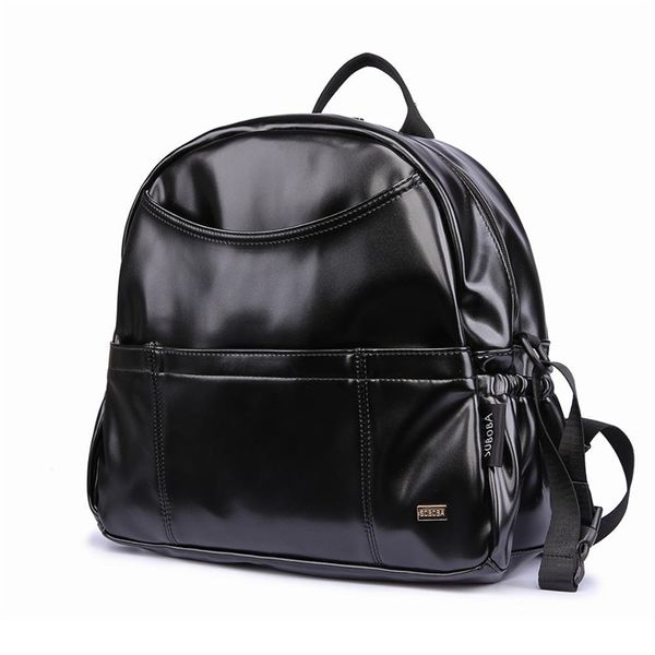 Neue Mode PU Schwarz Windel Rucksack für Baby Große Kapazität Wasserdichte Taschen Windel Tasche für Mutter Reise Kinderwagen Tasche LJ200827