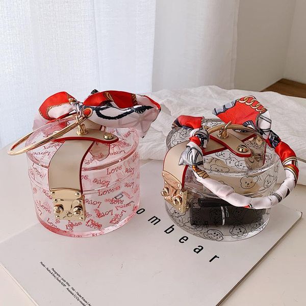 

transparent small bag women's bag 2020 new fashionable silk scarf all round handbag wholesal woman hand messenger bags