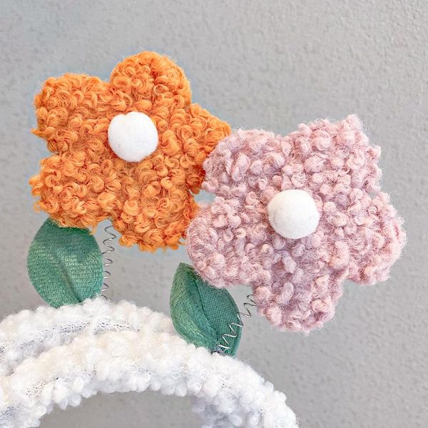 

new girls cute flower lamb wool hairbands kids lovely headband hair ornament selfie props hair hoops fashion hair accessories h bbyziv, Black;brown