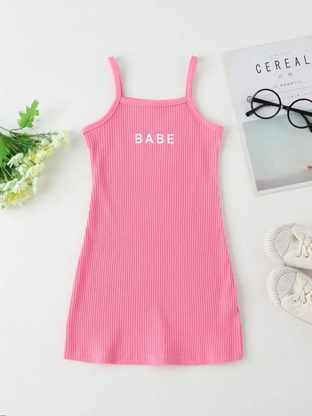 

toddler girls letter graphic rib-knit cami dress she, Red;yellow