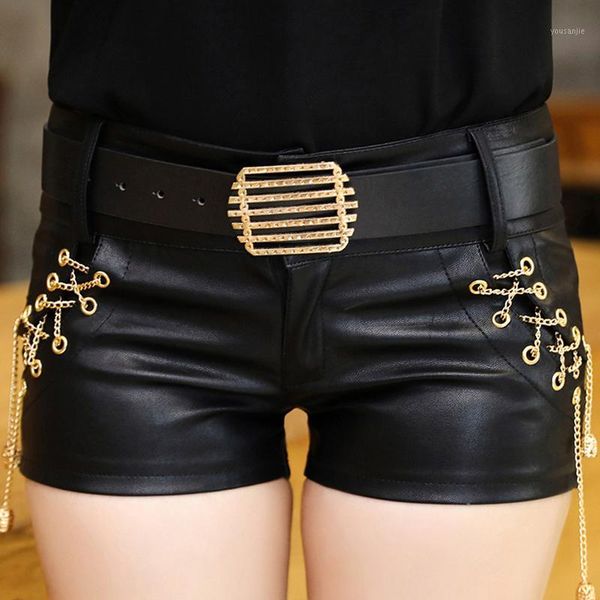 

new 2020 fashion women shorts pu black womens shorts pu leather femme motor mini femininos s~xl1, White;black