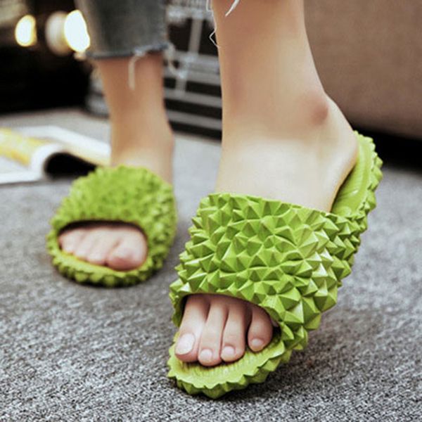 

2021 new female creative durian fluorescent green slides ladies see indoor beach shoes house slippers qdgk, Black