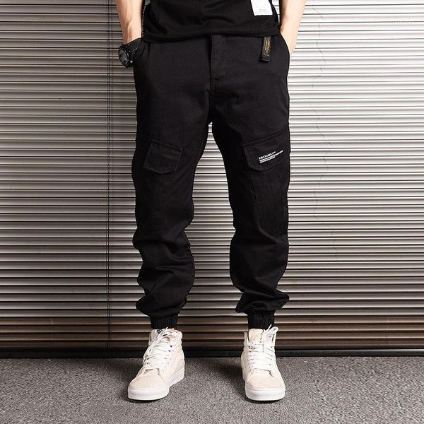 

fashion streetwear men jeans loose fit multi pockets cargo pants japanese hip hop jeans men camouflage joggers pants1, Blue