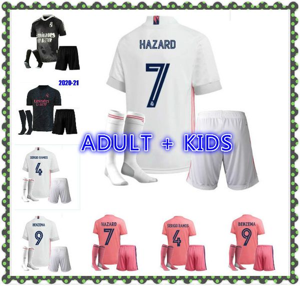 

kids kit 20 21 real madrid jersey hazard sergio ramos benzema soccer camiseta de futbol 20 21 vinicius jr football shirt uniforms, Black