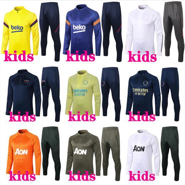 

kids 2020 2021 barca football training suit soccer tracksuit 20/21 kids football tracksuit survetement long sleeve jogging suit jacket, Black