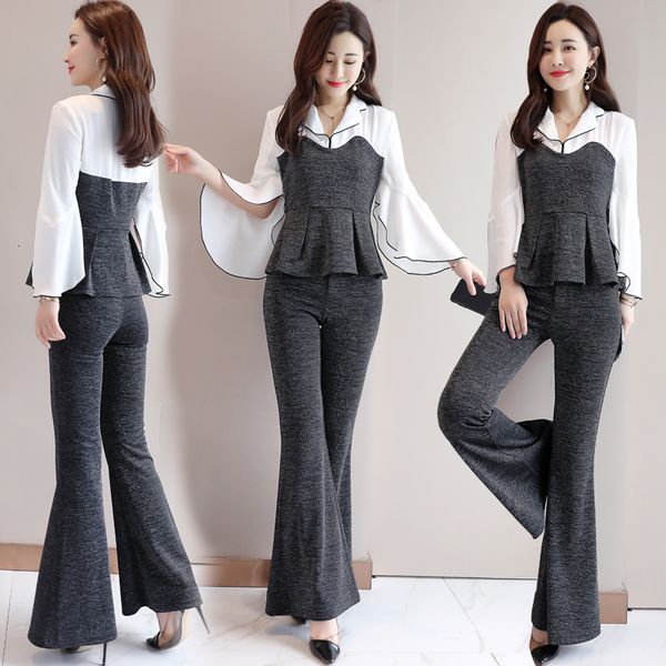 

luxury goddess woman's flared pants ol piece office femme deux joint female parts 8iv8, White