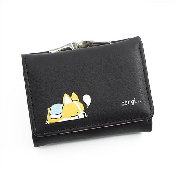 

2020 women small wallets new cartoon cute corgi doge design ladies wallets pu leather female short money purses with coin pocket, Red;black