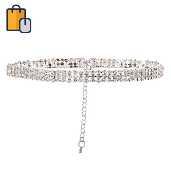 

chokers trendy collar chain choker necklace women rhinestone short clavicle, Golden;silver