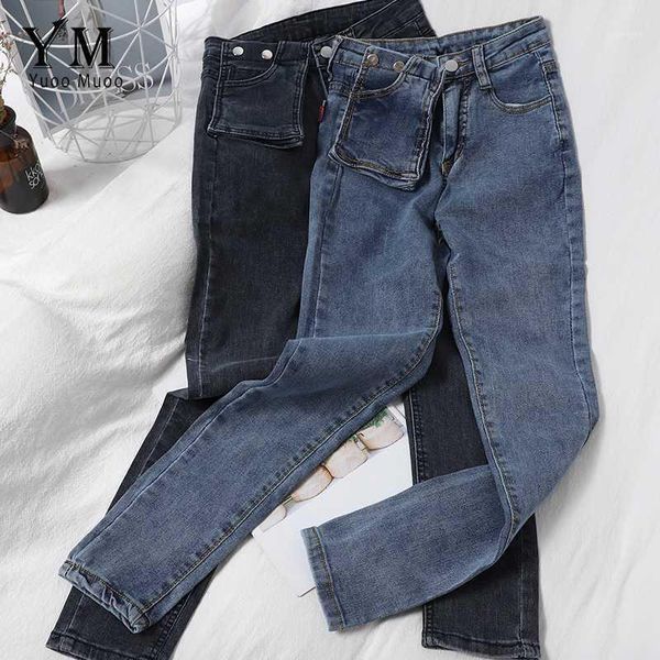 

yuoomuoo fashion big pockets boyfriend jeans for women 2020 good quality soft korean high waist denim pants skinny pencil pants1, Blue
