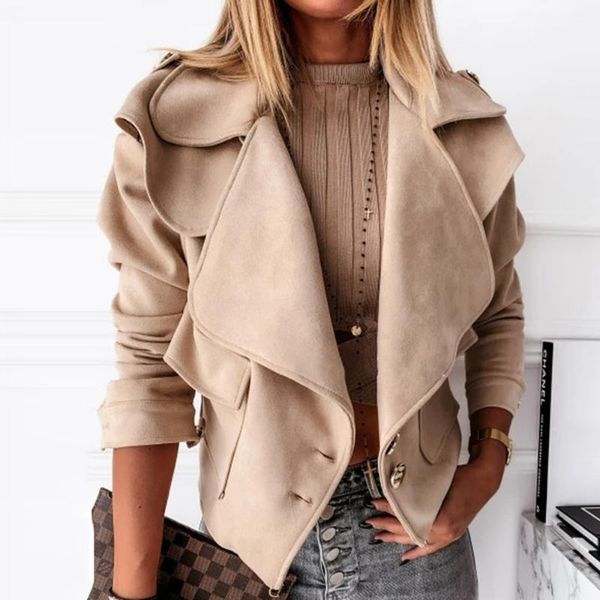 

short deerskin velvet jackets women 2021 fashionable antumn solid color lapel button casual slim female fall outwear coats1, Black;brown