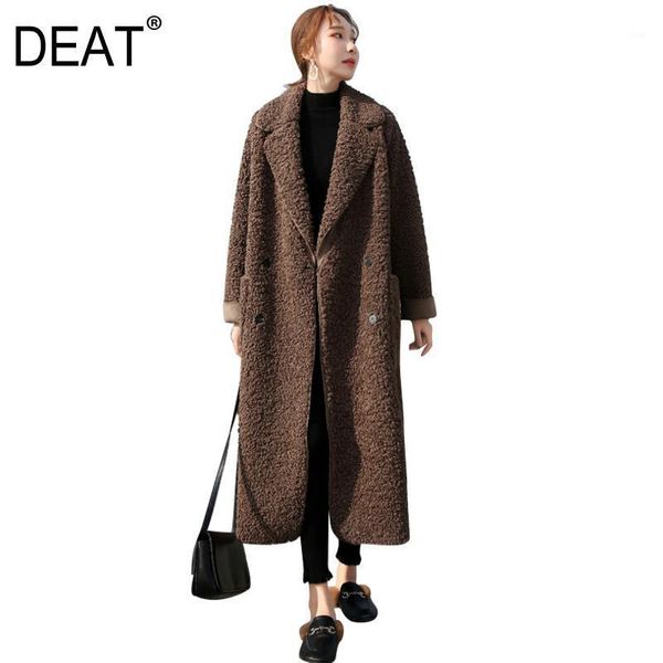 

deat 2020 winter new cashmere coat lamb fur medium long grain cashmere thickening intellectual and graceful casual style1, Black