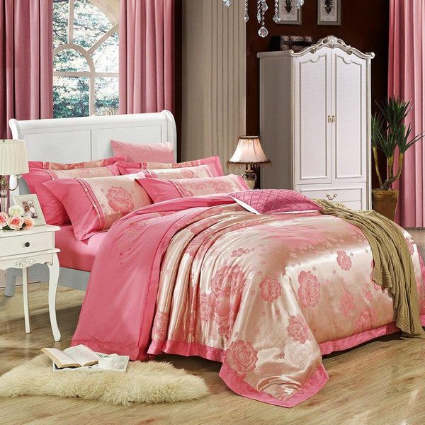 

europe jacquard home textile satin duvet cover set 4pcs bed linen pillowcases silk/cotton bedclothes bedding set  king