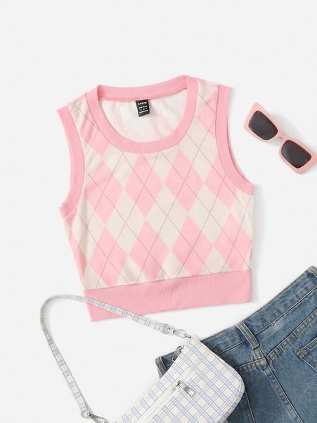 

argyle print tank r5re#, White
