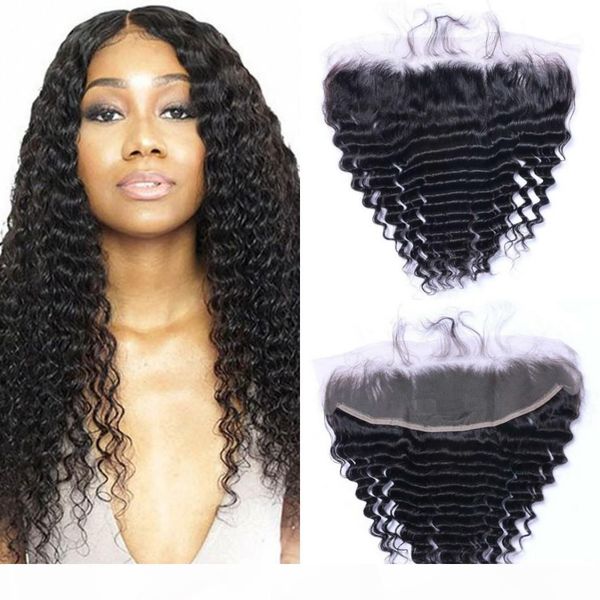 

mongolian deep wave frontal 13x4 lace frontal curly human hair closure ear to ear lace frontal with baby hair, Black;brown