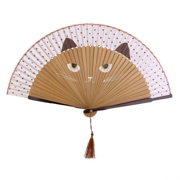 

party favor summer cute cat fans silk bamboo hand painted cartoon folding fan favour