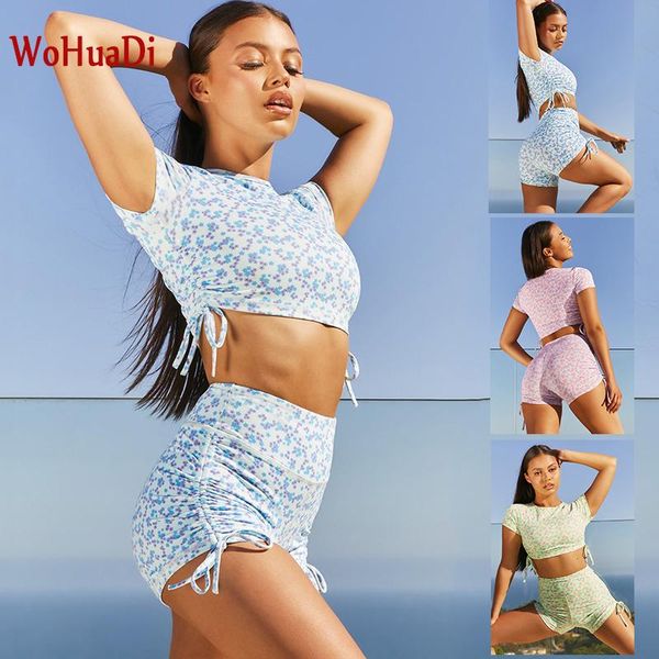 

wohuadi printed sports shorts set yoga clothing suit fitness sportswear for women gym high waist leggings push up female outdoor, White;red