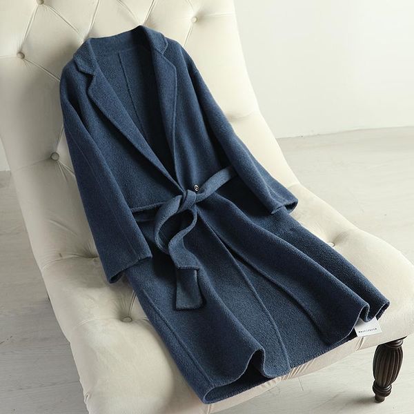 

new double-sided wool overcoat, mid-long anti-season suit collar, slim and slim korean fashion1, Black
