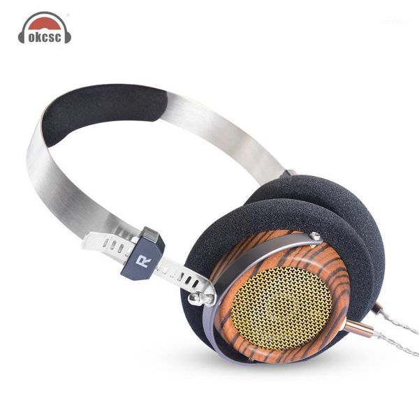 

okcsc m2 57mm speaker semi-open-back hifi olive wooden headphones with 5n occ plated silver diy 3.5mm replacement cable vintage1