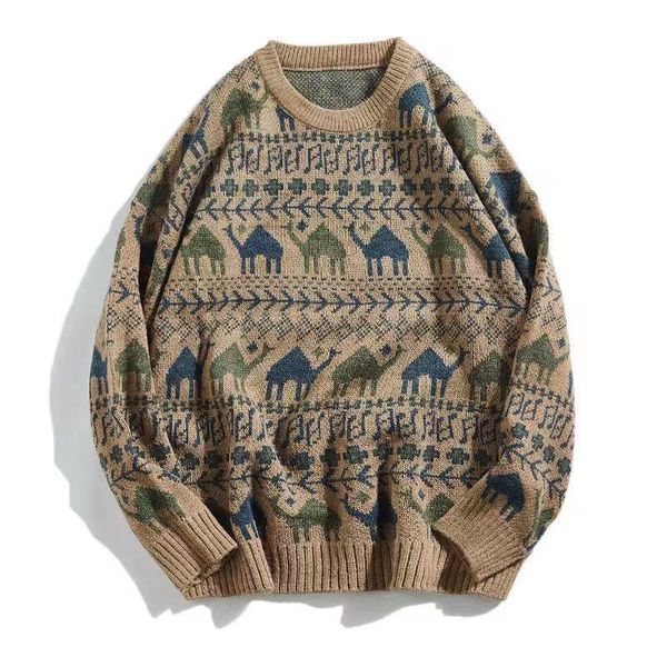 

men sweater new autumn winter retro print pullover men's sweater pull homme casual loose soft sweater, White;black