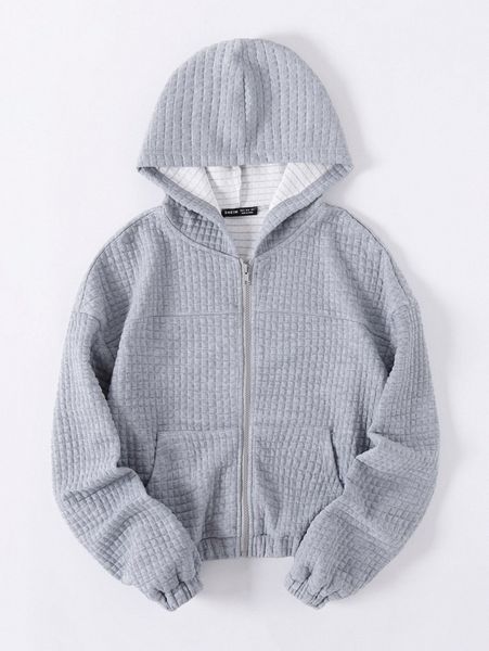 

kangaroo pocket drop shoulder zipper hoodie w80b#, White;black