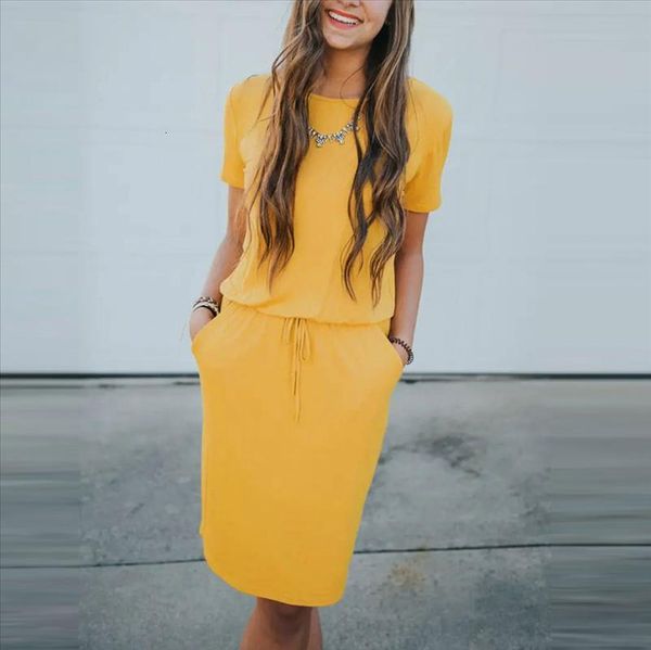 

women summer casual solid dress o-neck pocket bow belt vestidos de festa short sleeve mini dress #0522, Black;gray