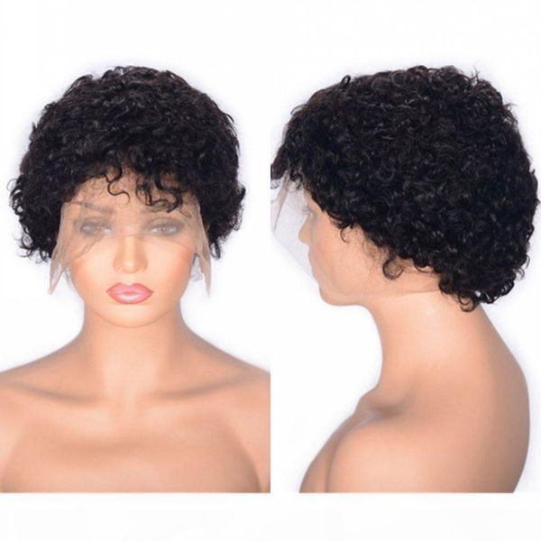 

mongolian human hair lace wigs pre plucked lace front wig with baby hair 8 inches short curly wigs, Black;brown