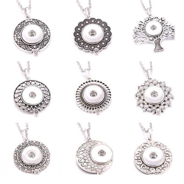 

2019 new round snap jewelry metal rhinestone snap button necklaces 18mm snap pendant necklace for women girls diy bbyokz, Silver