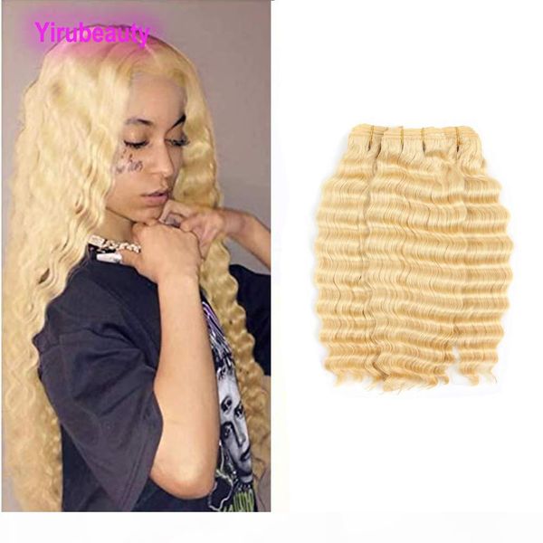 

brazilian virgin hair 3 bundles deep wave blonde color 613# wholesale curly 100% human hair extensions 10-28inch yirubeauty, Black