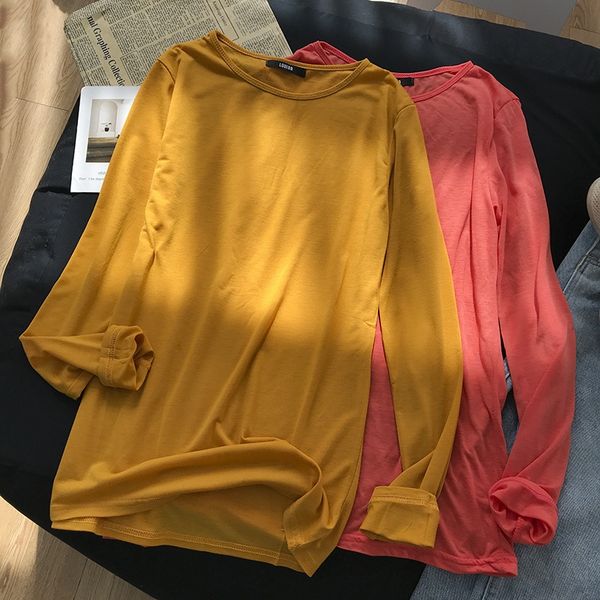 

женская твердого coatcolor тенденция универсален рыхлый crew neck long sleeve простой личности 12.17 женщин твердый топ coatcolor тенденции, White