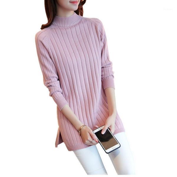 

long sleeve half turtleneck knitted sweater women pullover autumn winter plus size mid-length knitwear loose ladies 3xl h9181, White;black