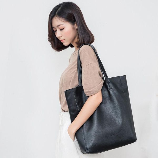 

simple casual leather women shoulder bag designer genuine leather lady handbags commuter bag large female totes