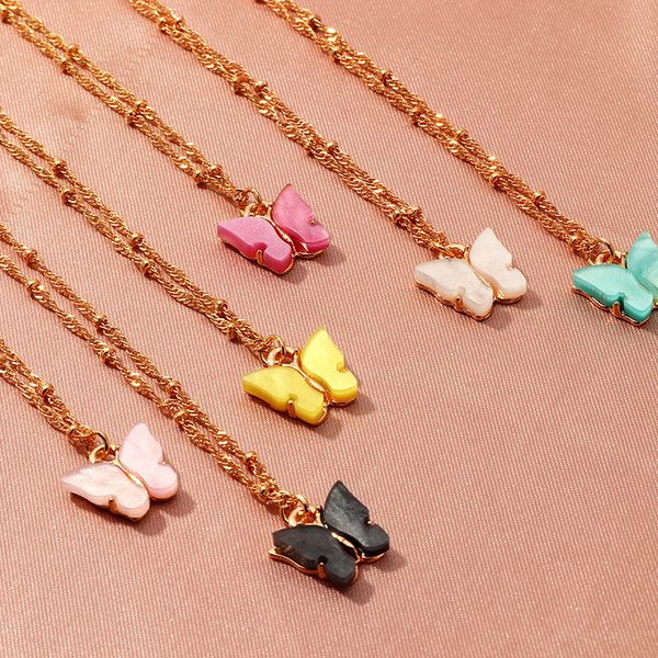 

colorful butterfly pendant necklace gold chains for women simple temperament resin stone druzy necklaces jewelry gifts wholesale, Silver