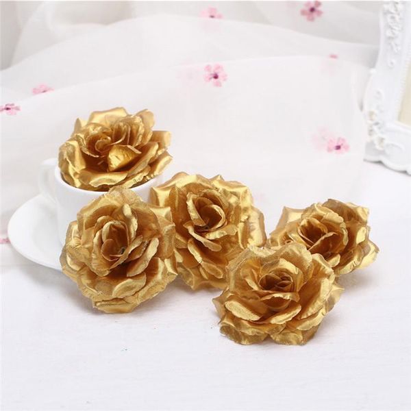 

decorative flowers & wreaths one piece 8cm gold artificial rose flower head diy wreath fake wedding decoration valentine's day gift box