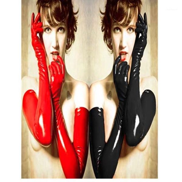 

women faux leather gloves pu leather opera gloves wetlook black red fetish halloween costume cosplay accessories1, Blue;gray