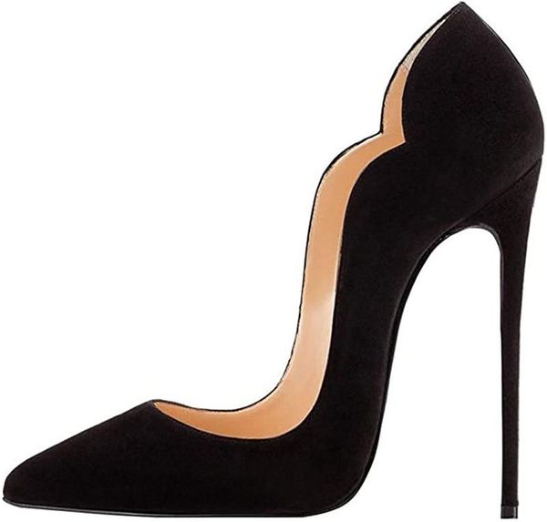 

women's 12cm slip on heels thin sky high heeled stiletto gradient wedding shoes pointed peep pumps suede shoes for party, Black