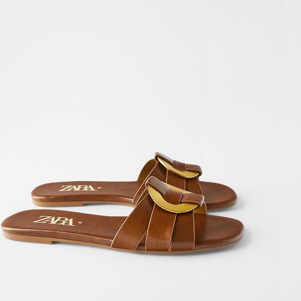 

women's slippers flat with 2020 new summer women square toe leather fashion flat slider sandals female x1020, Black