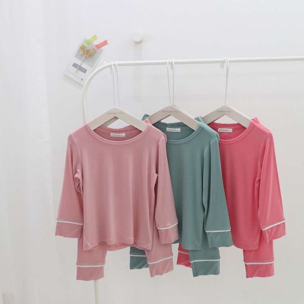 

spring, summer and autumn long sve trousers soft waxy light seri children's modal close fitting pajamas, Blue;red