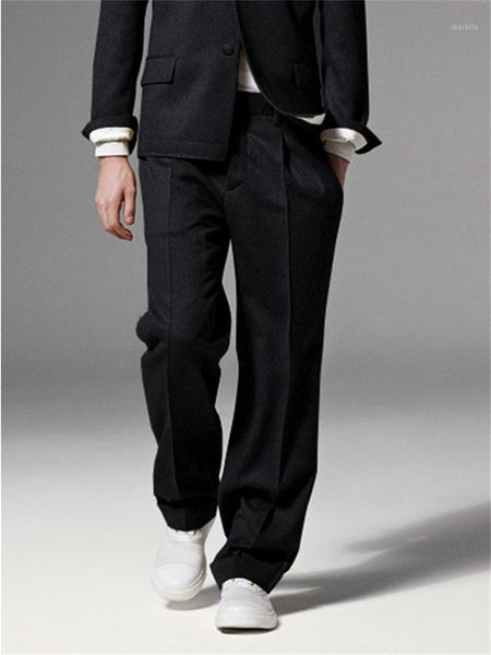 

men's wool casual pants 2020 autumn and winter show new solid color fashion high-end straight slim suit woolen pants1, Black