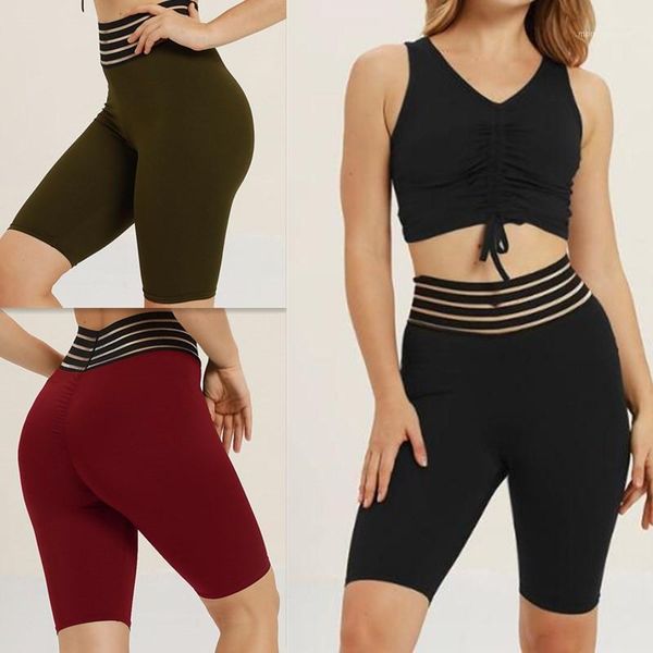 

women quick dry high waist elastic pants patchwork mesh cropped trousers fitness sports leisure leggings1, Black