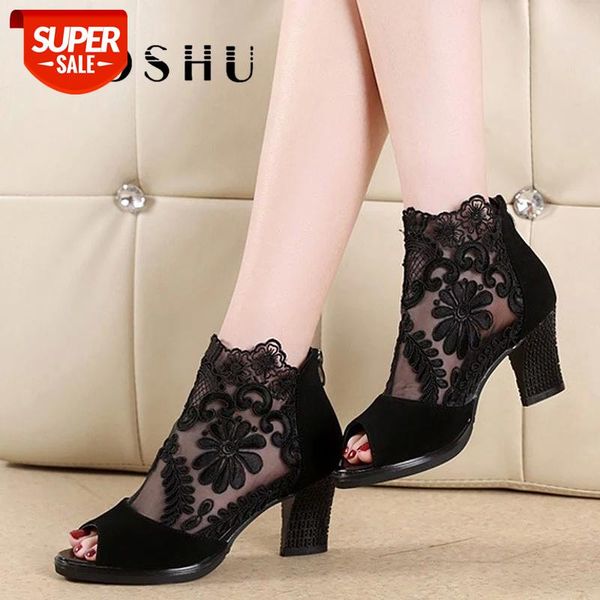 

summer shoes sandals women peep toe sandals heels zipper ladies pumps square heels chaussue femme plus size 43 #lb4p, Black
