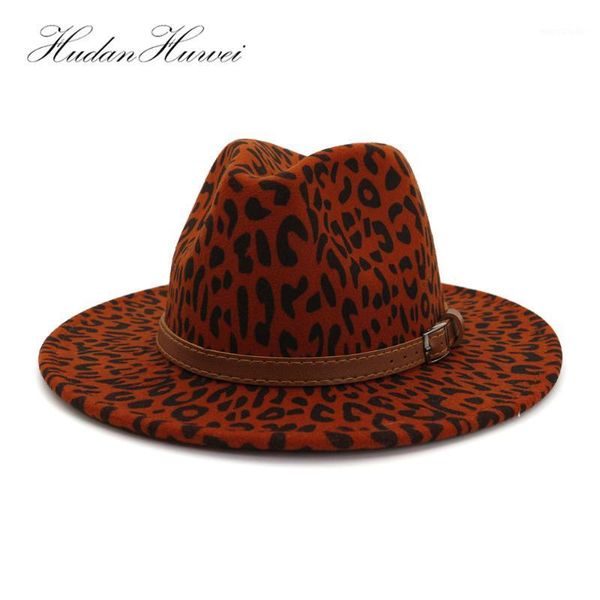 

wholesale party lady felt wool chapeau panama fedora hats men women panama style jazz trilby hat with leopard print1
