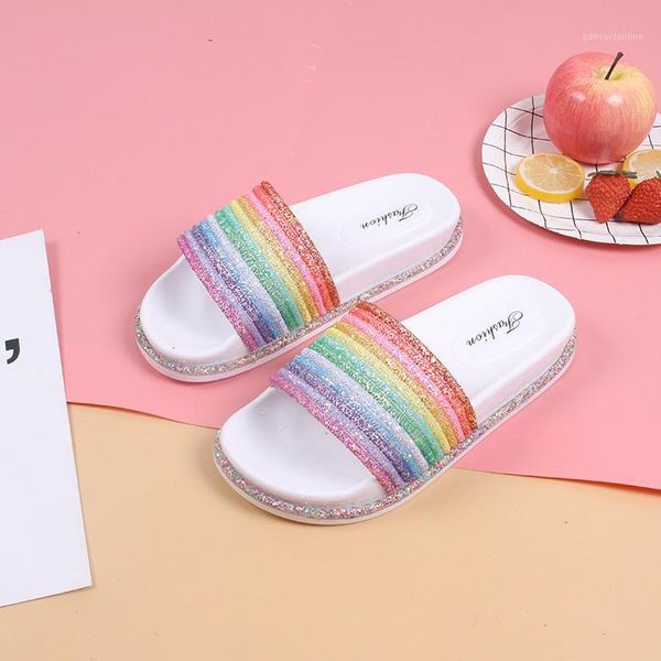 

slippers rainbow bling for girls summer non-slip soft beach ladies slides flats home women slipper outdoor footwear sandal fgb5g1, Black