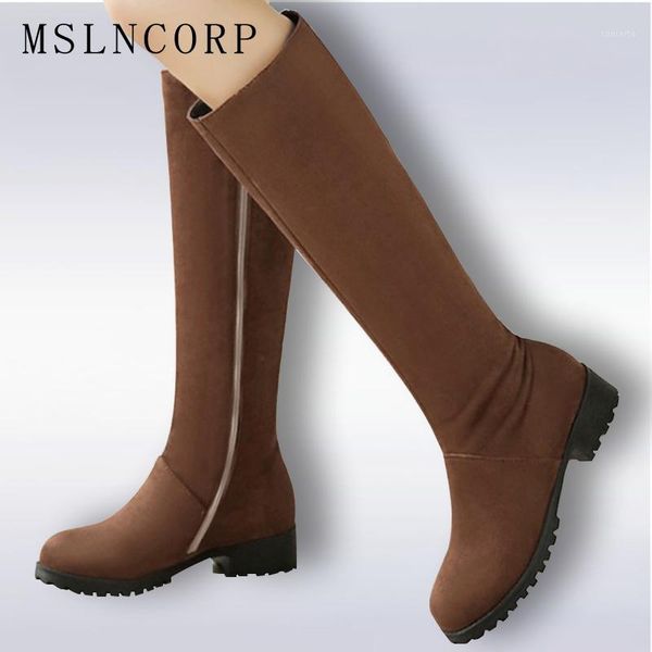 

plus size 34-48 fashion women round toe zipper boots low heel simple knee high boots zipper warm winter shoes ladies long1, Black